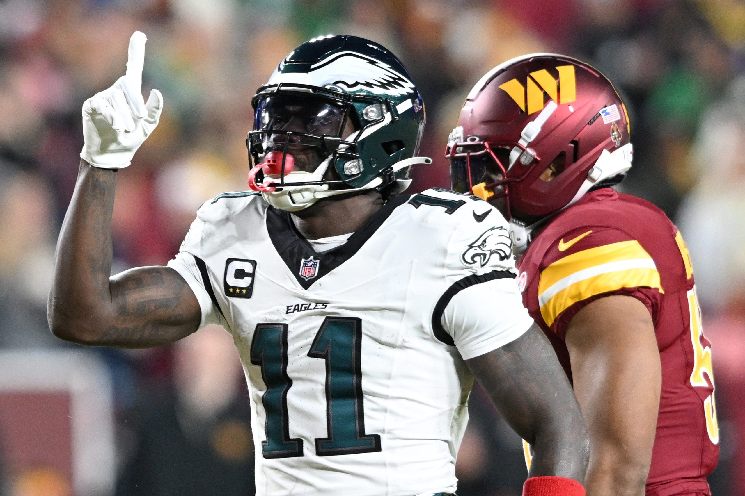 One league source was surprised A.J. Brown fetched a first-round pick but thinks the star wide receiver will "be fine" in New England. (Photo by Greg Fiume/Getty Images)