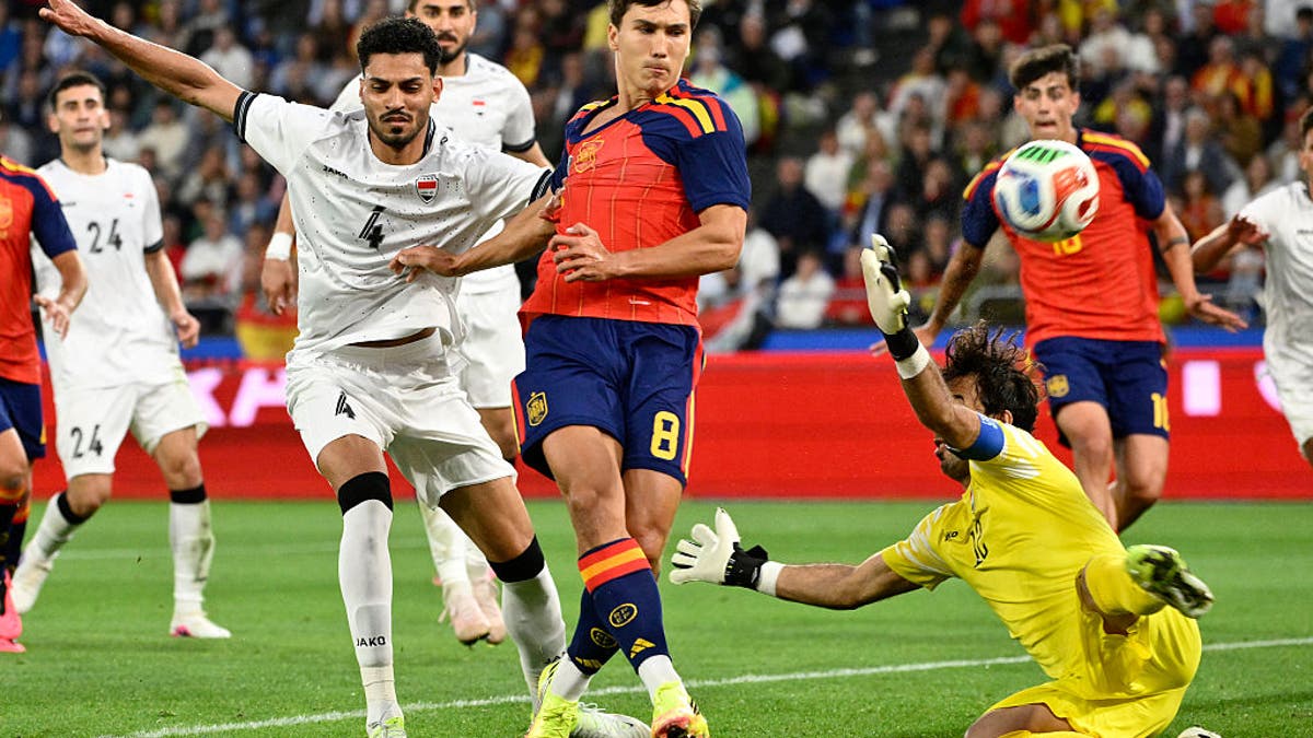 Iraq responded to an early goal from Spain, who were without star forwards Lamine Yamal and Nico Williams, and held on for a 1-1 draw at the Riazor stadium in A Coruna, northern Spain, on June 4, 2026. (Photo by Ander Gillenea / AFP via Getty Images)