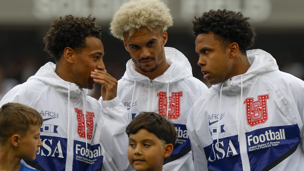 Tyler Adams, Antonee Robinson and Weston McKennie speech earlier the USA-Germany affable earlier the World Cup. (Photo by Michael Miller/ISI Photos/ISI Photos via Getty Images)