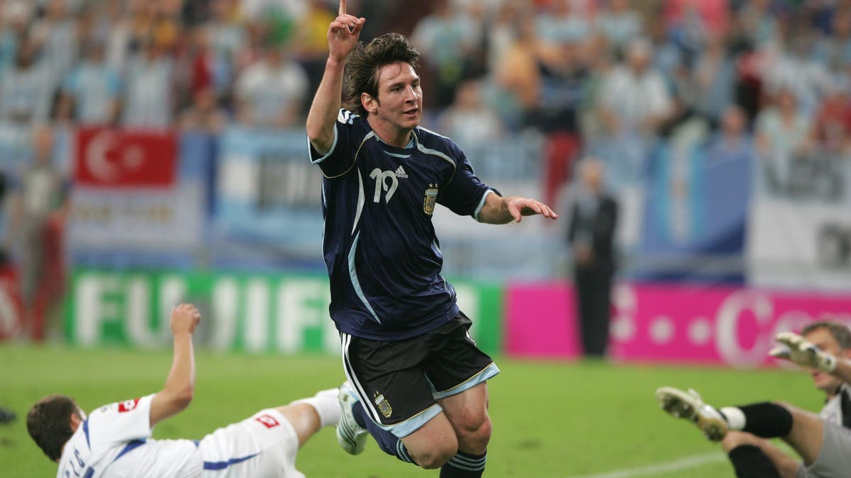 Lionel Messi after scoring a goal for Argentina in his first World Cup match on June 16, 2006. (photo by Matt Roberts/Offside/Getty Images)