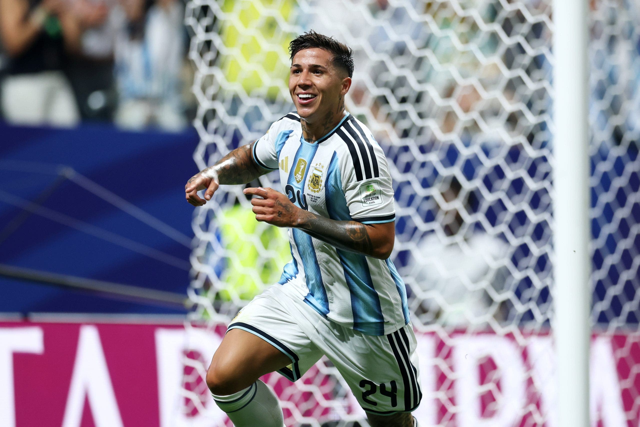Enzo Fernández scored the game-winning goal in stoppage time for Argentina in the round of 16. (Photo by Sebastian Widmann - FIFA/FIFA via Getty Images)