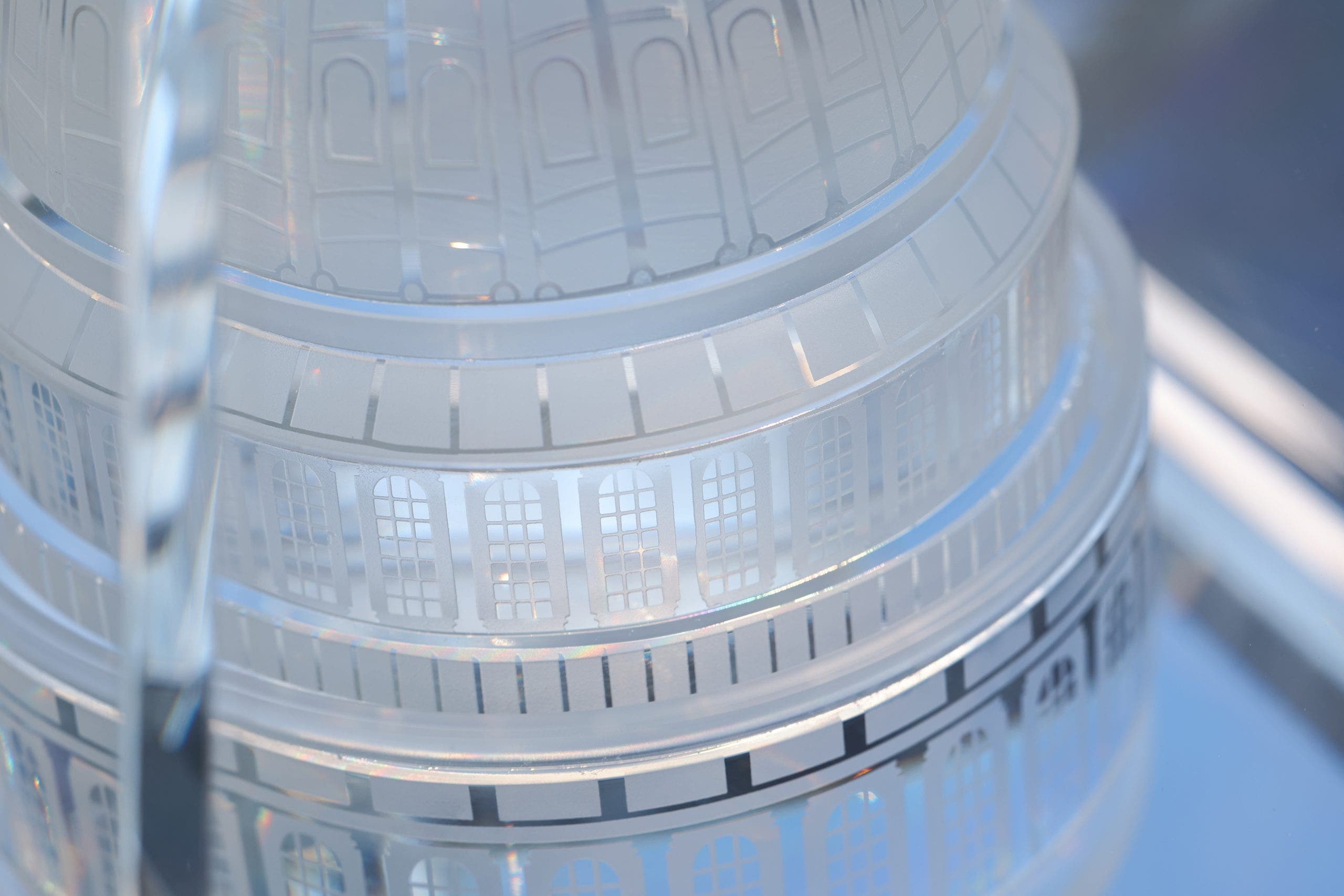 The Freedom 250 owner trophy features a solid clear crystal pyramid mathematically proportioned to match the exact 72.6-degree slope of the Washington Monument. (Photo courtesy of INDYCAR.)