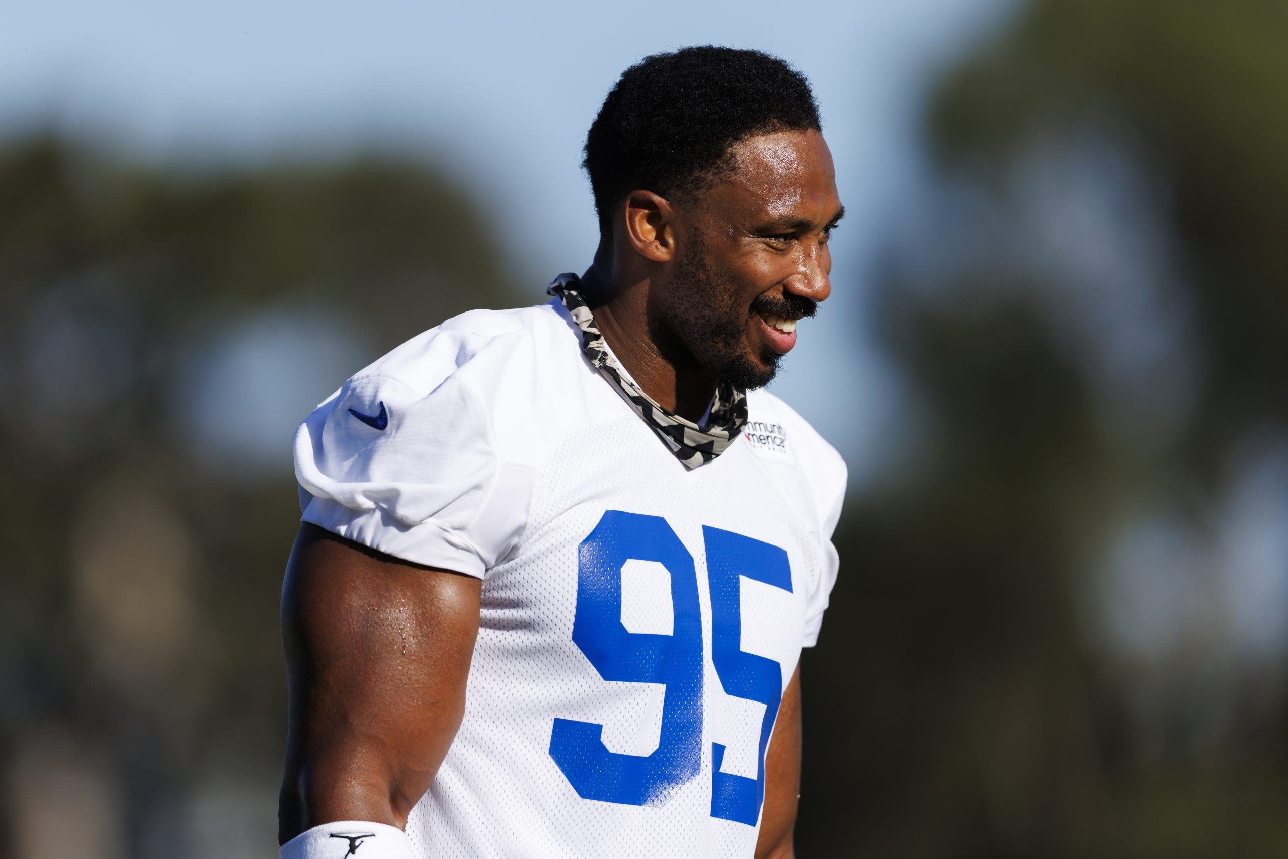 Myles Garrett's addition played a big part in Aaron Donald coming out of retirement. (Ric Tapia/Getty Images)