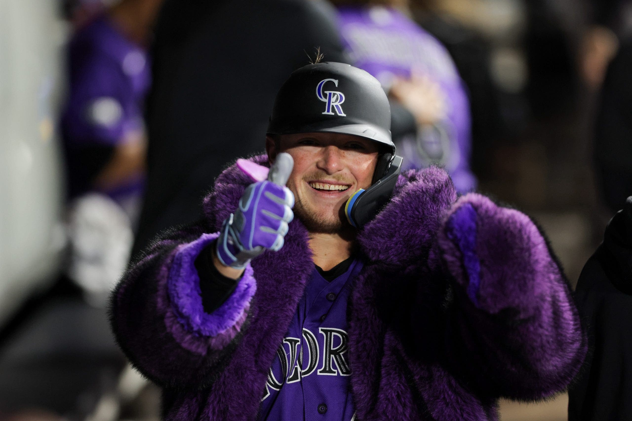 Hunter Goodman was a bright spot for the Rockies, bashing a career-high 41 homers. (Photo by Lawrence Brown/MLB Photos via Getty Images)