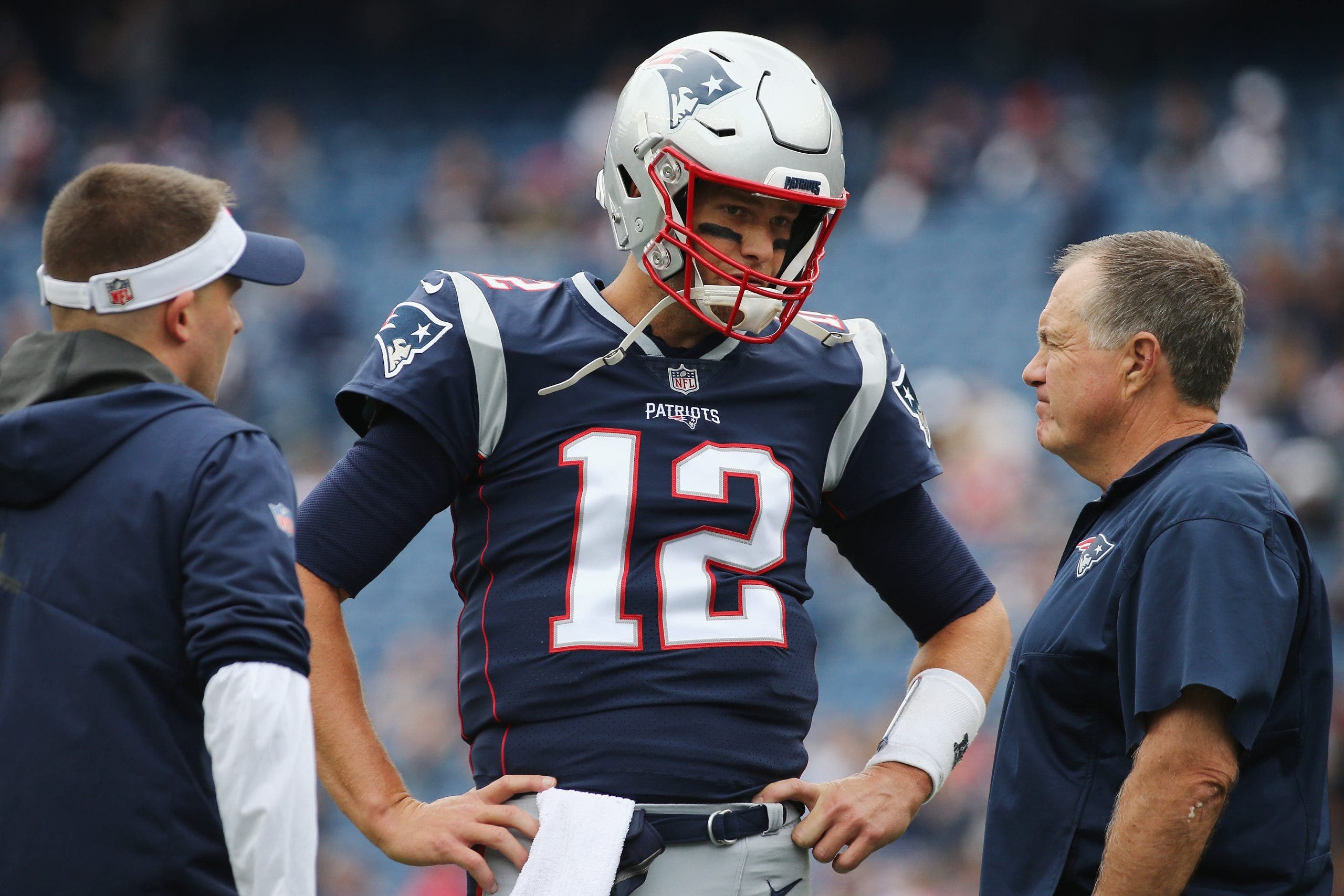 Tom Brady credited Bill Belichick for coaching him up when he was asked about meatball sub throws. (Photo by Jim Rogash/Getty Images)