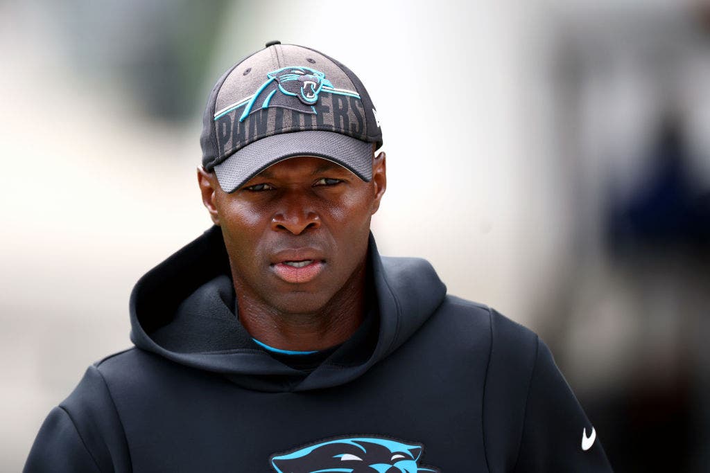 Ejiro Evero has an up-and-coming defense in Carolina, which makes him an up-and-coming head coaching candidate. (Photo by Jared C. Tilton/Getty Images)