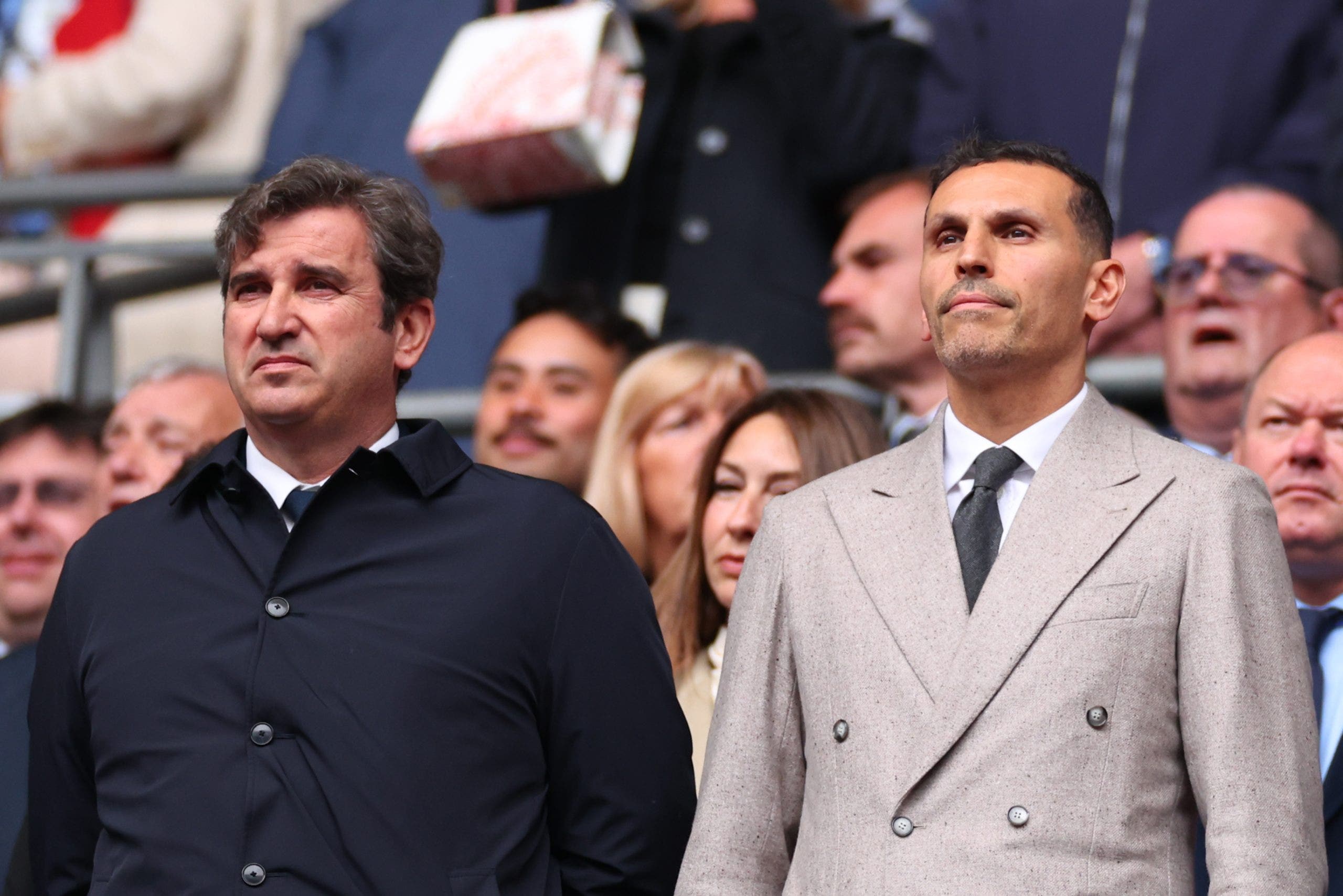 Manchester City chief-executive Ferran Soriano with Khaldoon Al Mubarak, Chairman of Manchester City during the Emirates FA Cup Final match between Chelsea and Manchester City. (Photo by Marc Atkins/Getty Images)