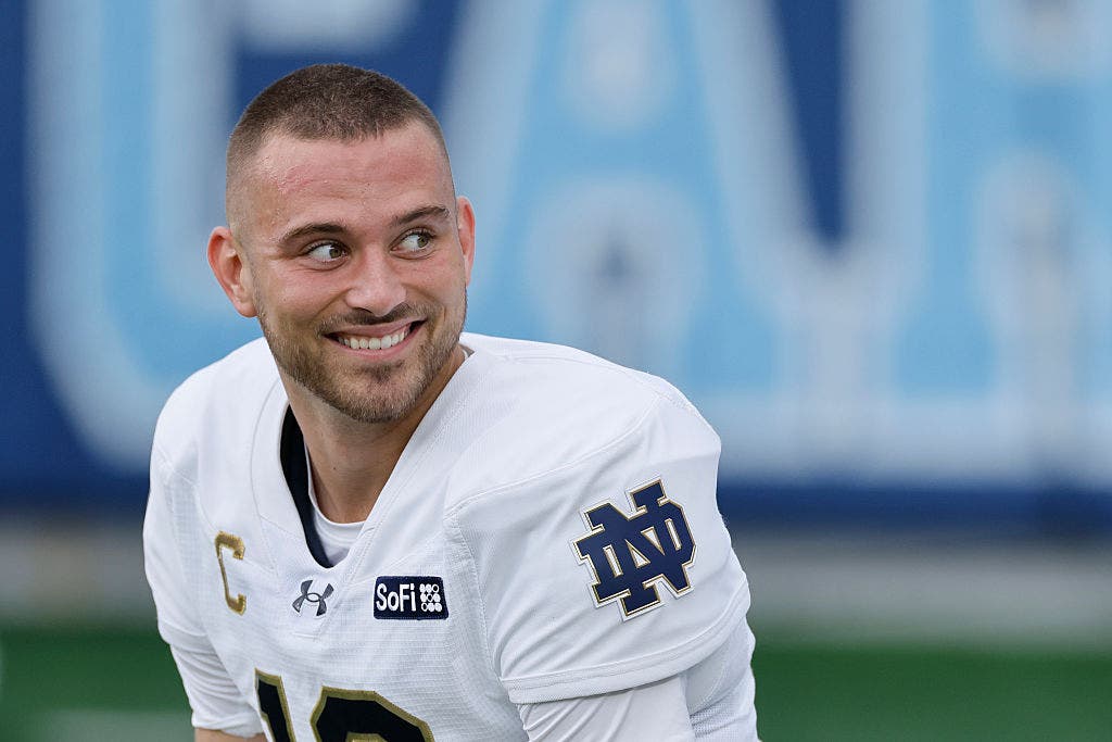 CJ Carr has thrown for over 230 yards in all five of Notre Dame's games. (Photo by Joe Robbins/Icon Sportswire via Getty Images)