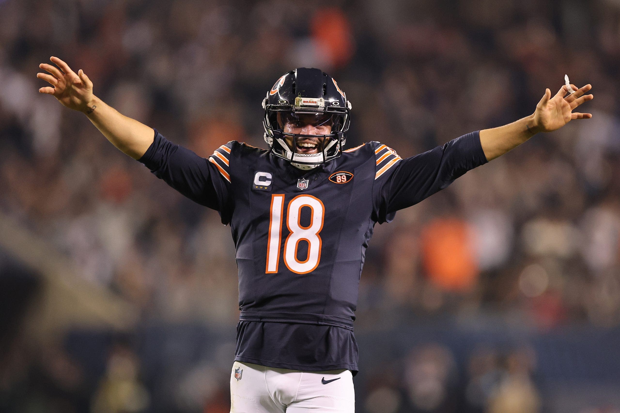 Caleb Williams has thrown for over 300 yards in both games he's started since his return from a hamstring injury. (Photo by Michael Reaves/Getty Images)