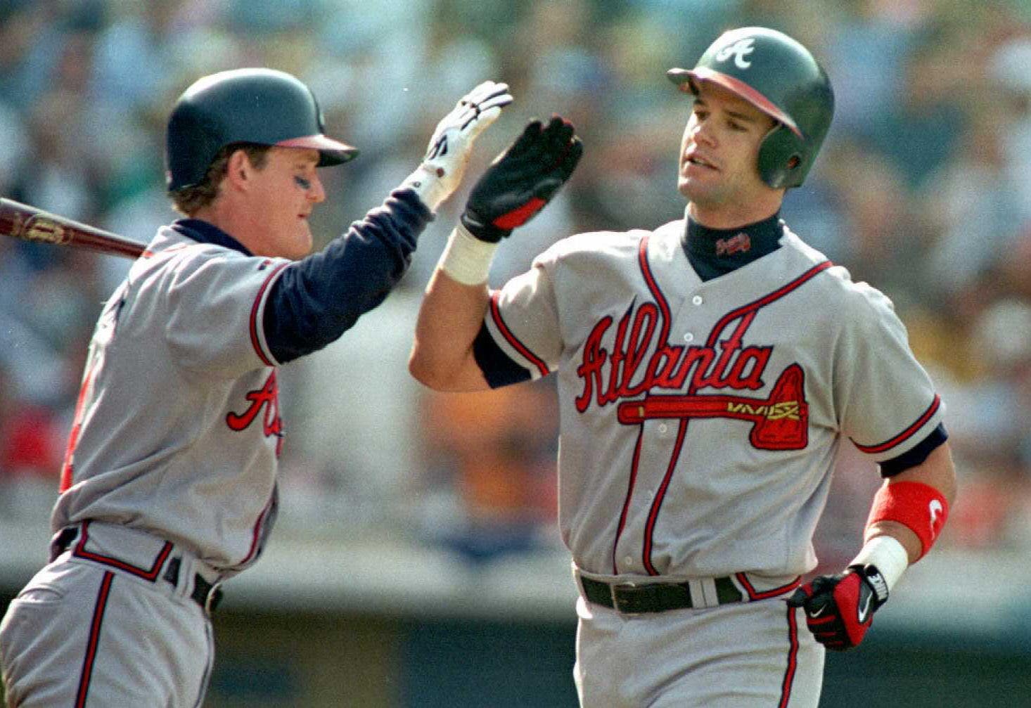Los Braves llegarían a la Serie Mundial en 1996 por cuarta vez en seis años. (El crédito de la foto debe ser: Vince Bucci/AFP , vía Getty Images)