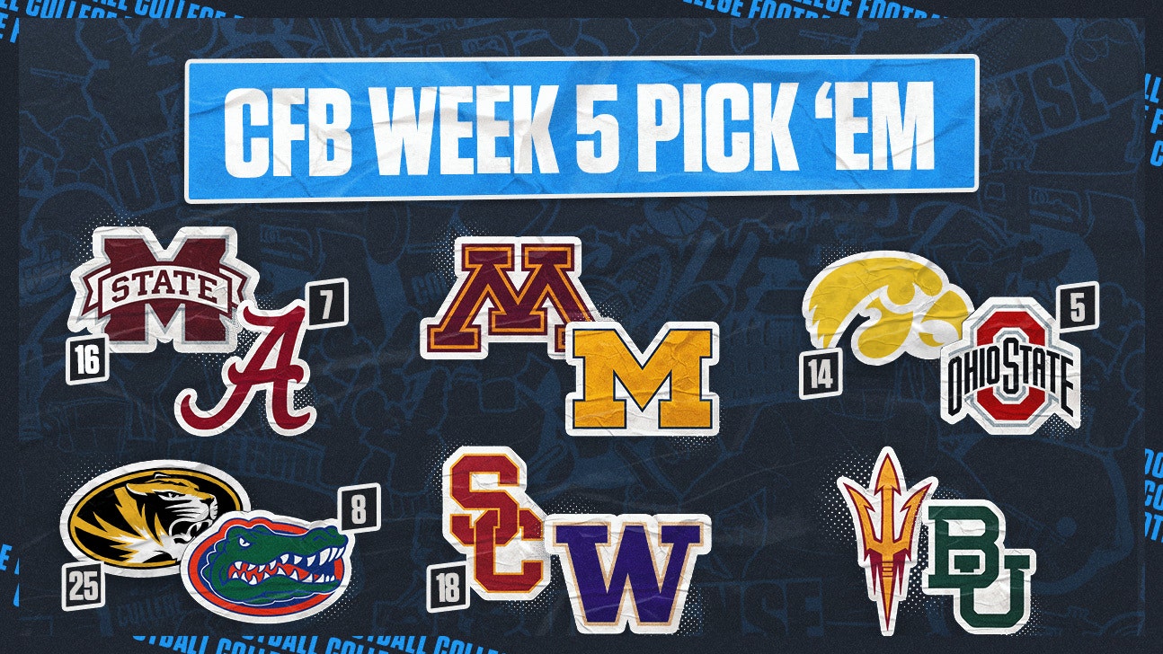 CFB Pick 'Em: Top Week 5 Games, Including Alabama-Mississippi State, Ohio State-Iowa